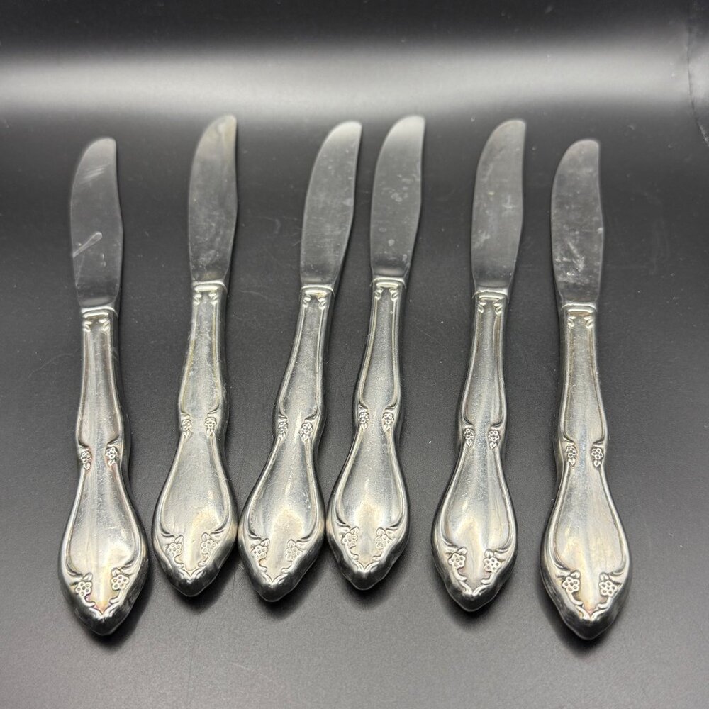 6 Oneida Stainless Steel Berkeley Pattern Dinner Knives 8.50" Floral Design